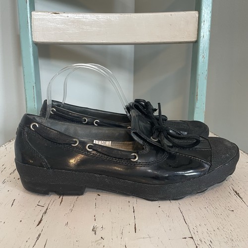 UGG Duck Ashdale Leder-Schnürhalbschuhe flache Schuhe Damengröße 10 schwarz SN1901