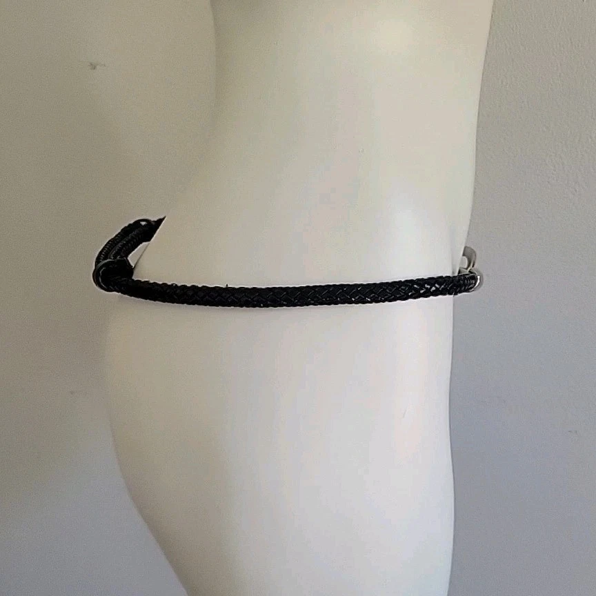 Anne Klein Braided Leather Skinny Rope Belt Black Adjustable Minimalist Western - Image 3 of 4