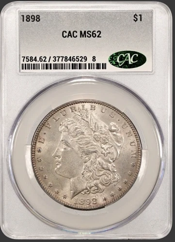 1898  MORGAN "CAC MS62 " - LUSTER/ BREAST FEATHERS & SLIGHT TONING REV/OBV 🌈💥✅