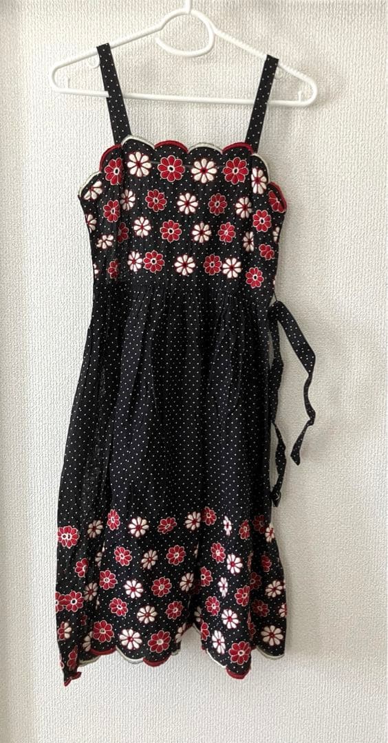 Tank Top Dress with Belt, Floral Print, Black, F-image