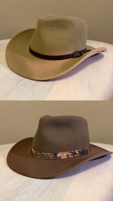 (2) Redhead Mens 100% Wool Hat Brown Cowboy Outback Style With Flaps Size XL