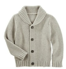 OshKosh B gosh Cardigan Sweater Boys 7 Ivory Cream Shawl Collar Waffle Knit NWT