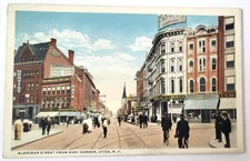 VTG 1915 UTICA NY PC Busy Corner BLEECKER STREET People Bicyclers Lots of Signs