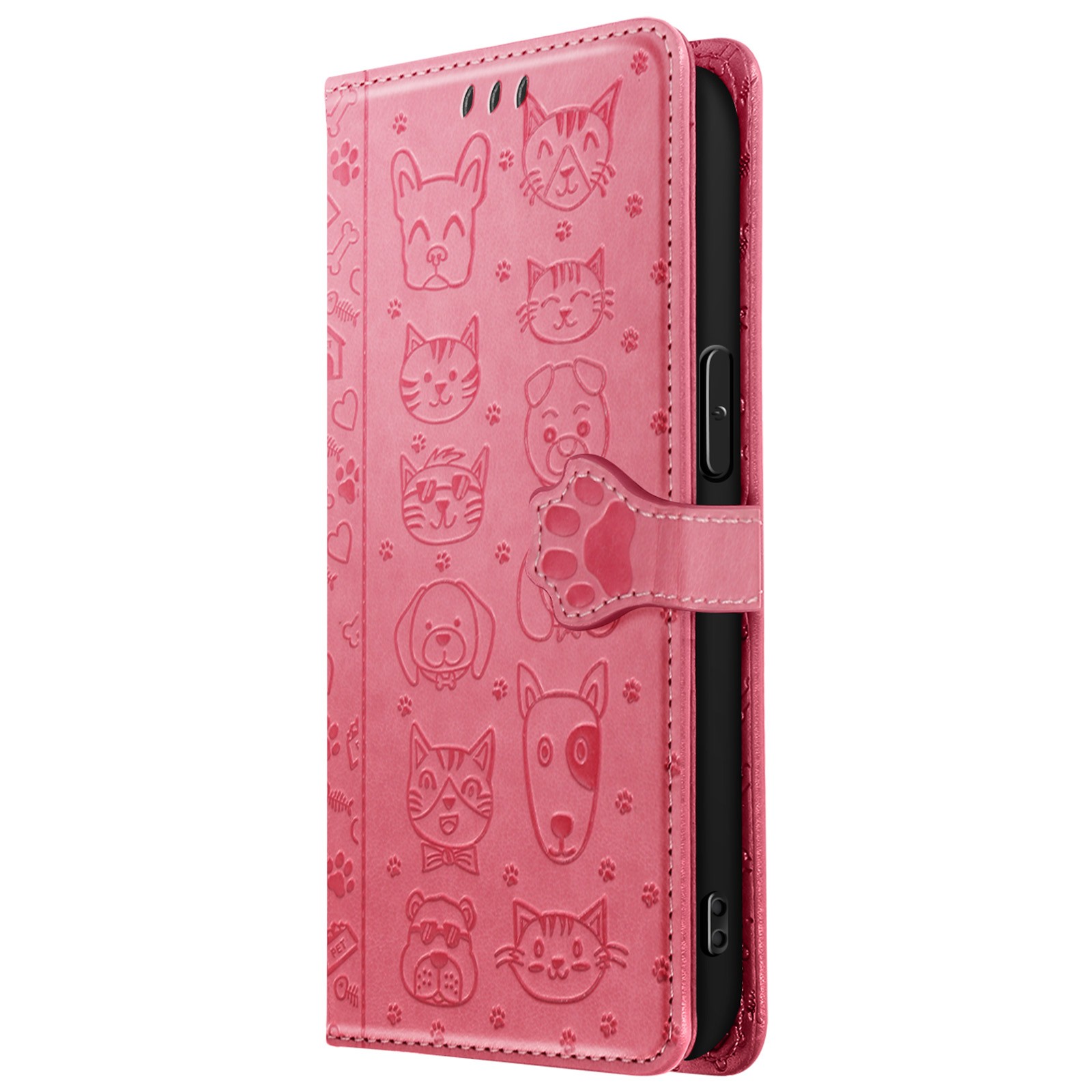 Coque iPhone 16e chat et chien rose pour sorties et bureau