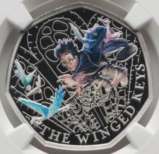 2024 Harry Potter The Winged Keys, Great Britain SILVER Colorized Coin, NGC PF70