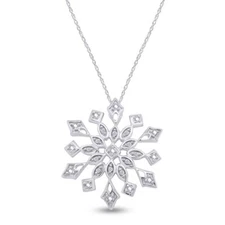Snowflake Pendant Necklace 18" With Natural Diamond in 925 Sterling Silver