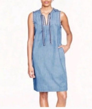 J Crew Dress Womens Size 4 Blue Denim Chambray Pockets Shift Casual
