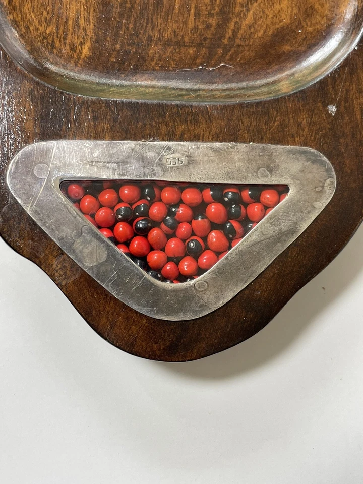 Indian Wooden Chutney Set & Serving Tray with Silver Handles - Image 3 of 4