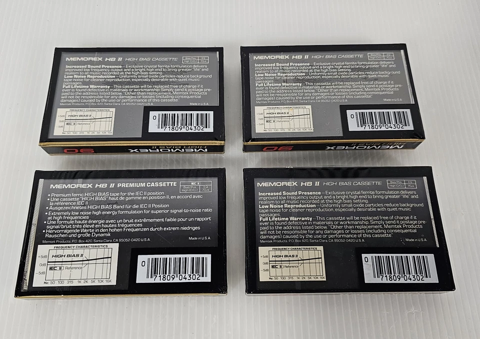 4 cintas de casete de audio Memorex HB II, 90, nuevas selladas RARAS Foto 3 de 4