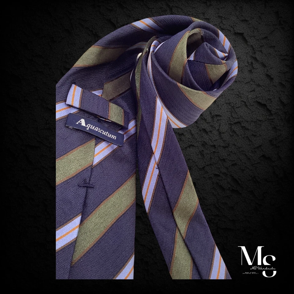 Роскошный шелковый галстук AQUASCUTUM Current в фиолетовую полоску сделано в Италии W: 3,4 дюйма отличное состояние - Изображение 3 из 4