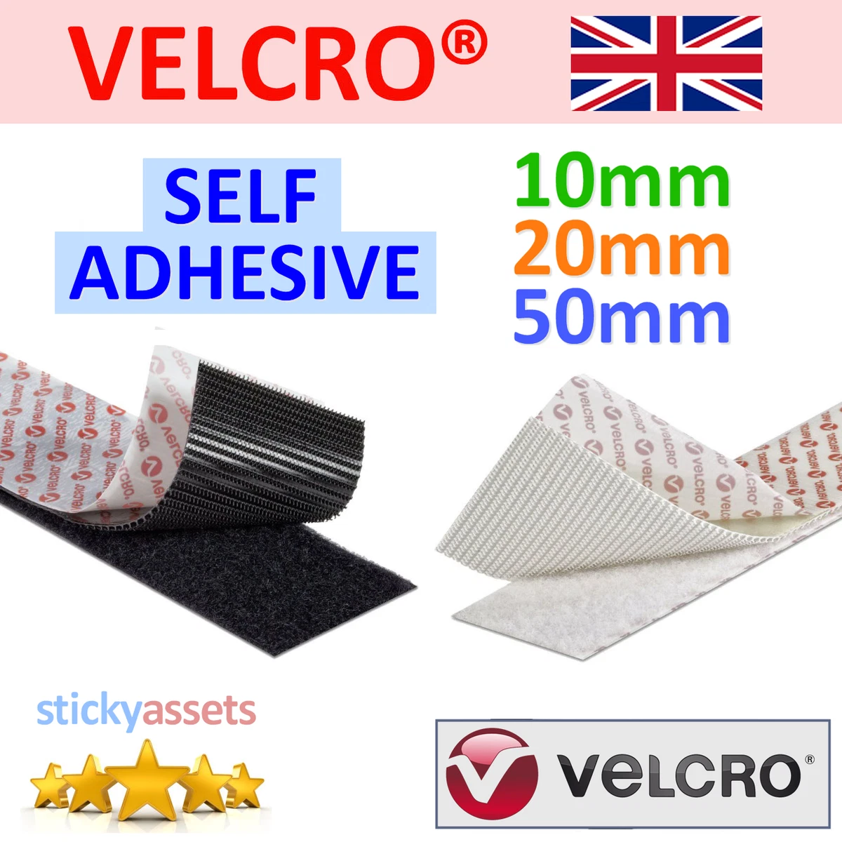 VELCRO® SELF ADHESIVE TAPE Hook and Loop Double-Sided Stick On Fastener  Strips