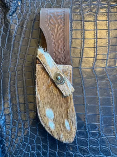 Custom Treeman Knife Sheath in Spotted Axis Skin for Randall Rick Bowles Special