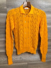 Vintage PRINGLE of Scotland Orange Hippy Bohemian Designer Knitted CARDIGAN