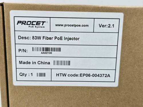 Procet 83w Fiber PoE Injector Version 2.1 Brand New Unused - 第 2/9 張圖片