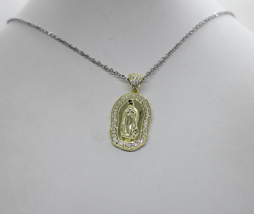 CIONDOLO ARGENTO MADONNA DI GUADALUPE DORATO ZIRCONI BIANCHI MM 14X30 EXPLOIT - Immagine 4 di 4