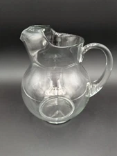 Vintage Kool Aid Style Tea Lemonade Clear Glass Handheld Pitcher with Ice Lip 8"