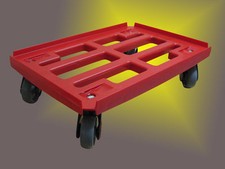 Scooter de transporte rojo con rejilla para cajas 600x400mm con 4 ruedas K ø 100mm TK300