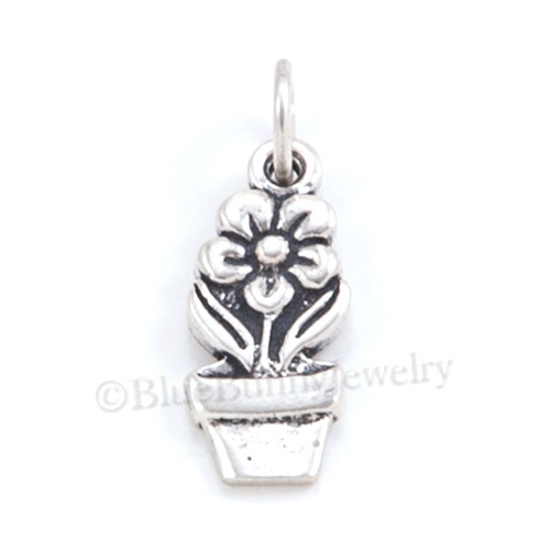 FLOWER Charm Pendant POT Garden Plant charm STERLING SILVER Bracelet