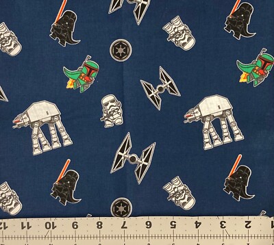 Star Wars Vader Boba Fett At At Walker Tie Fighter Cotton Fabric 1/2