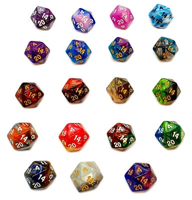 Würfel 20-Seiten 2Farbig Bunt Marmoriert W20 Einzeln D20 Perlmutt W20 Marmoriert