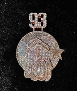 Authentic 4Ct Round Cut Real Moissanite Custom Allah Number Pendant 14K Rose Gold Plated