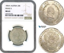 AH508, Austria, Franz II, 20 Kreuzer 1806 A, Vienna Mint, Silver, NGC MS63