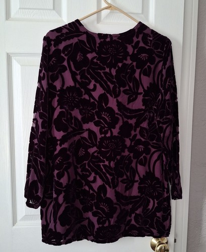 Chicos Silk Lore S Burnout Velvet Purple Tunic Blouse Silk Blend Beth Terrell - 第 4/7 張圖片