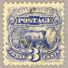 US Scott#114 VF-XF 1869 3c Locomotive Pictorial, bright, light cancel, no faults