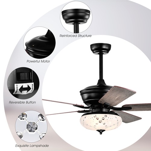 52" Ceiling Fan with 3 Wind Speeds, 5 Reversible Blades & Remote Control Grey - Picture 7 of 10