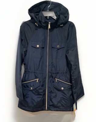 Michael Kors Women's Hooded Rain Jacket Admiral Blue Size S NWT