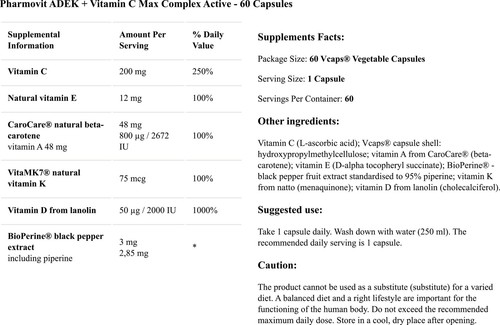 Complexe Vitamines ADEK + C Max De Pharmovit - 60 Capsules, Neuf Sous Blister