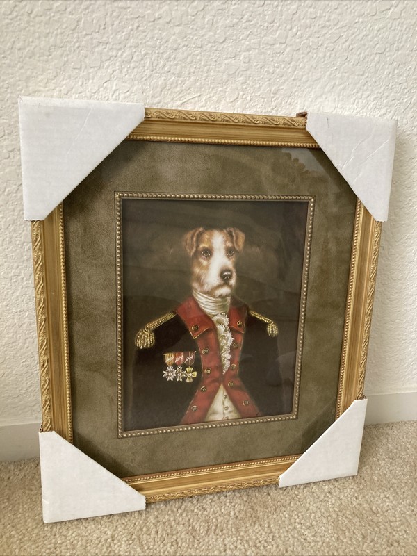 framed picture Terrier dog in uniform  13.75”x 15.5” New Rare Who’s The Boss Gag