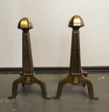 Arts & Crafts Bradley & Hubbard Style Antique Fireplace Andirons Hand Hammered