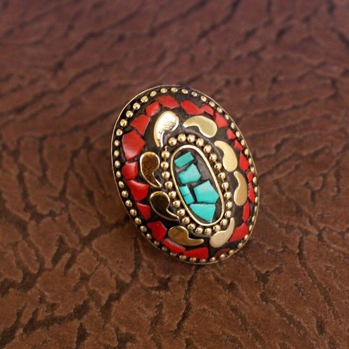 Women Tibetan Silver Finger Rings Turquoise Vintage Ring Lady Party Jewelry 1Pc - Picture 8 of 8