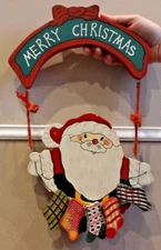 Vintage Wood Sign Santa Merry Christmas Stockings Hand Painted