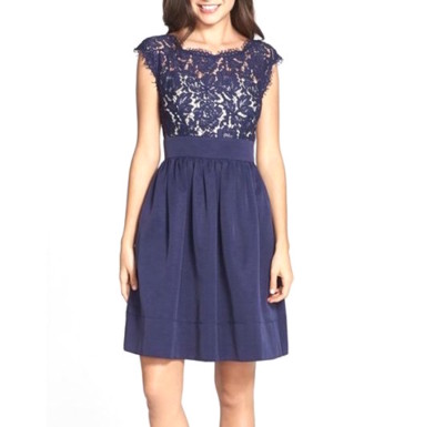 chinese dress ladies Eliza J Embroidered Tulle Cocktail Dress, Blue / 10