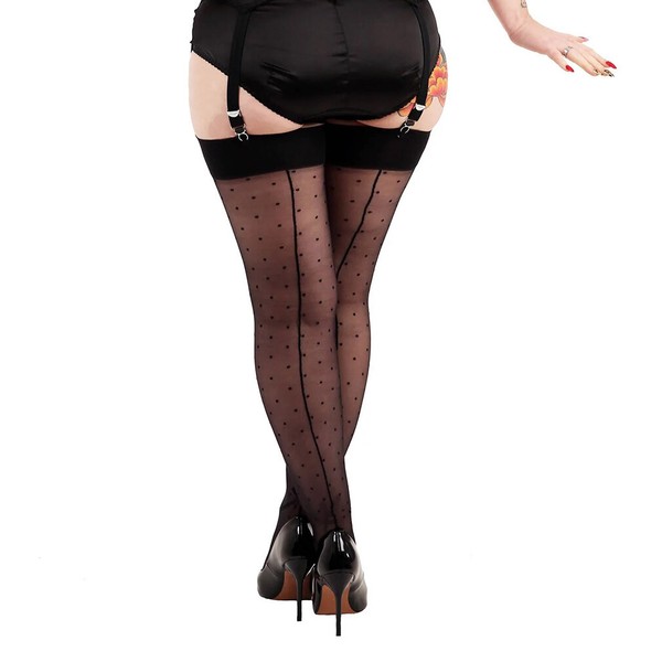 Pamela Mann Vintage Halterlose StrüMpfe Jive Seamed Dotty Stockings Black/Black-image