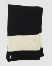  79 Polo Ralph Lauren Men's Black Striped Logo Wool Ribbed Knit Scarf One Size