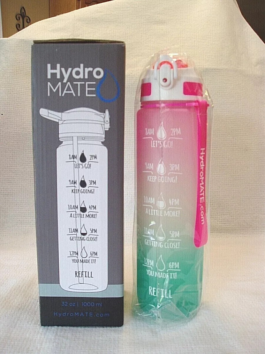 HydroMATE 32 oz Motivational Water Bottle with Straw Pink