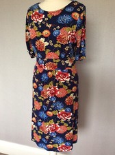 Tu Ladies 10 Dress Navy Red Floral Fitted Smart Office Work Party Oriental shift