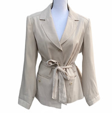 Jerry Lewis Women's Blazer Jacket Size M Nude Beige Pockets 100% Silk Vintage