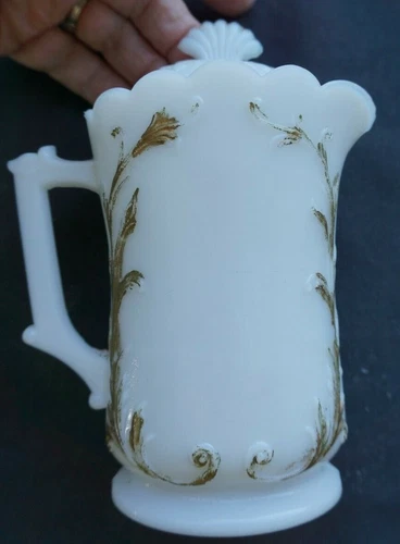 Westmoreland Specialty Co. White Scrolled Milk Glass Creamer/Pitcher/w Lid