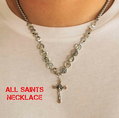 Catholic Chain Cross Necklace Saint 