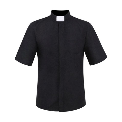 Para hombre Camisa del Clero Mangas Cortas Sacerdote Pastor Ministro Prendas para el torso Disfraz con Botones - Imagen 3 de 18