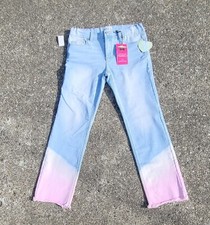 Jordache Girls Crop Boot Jeans Sz 16 Light Wash w Fraying and Pink Ombre Dipped
