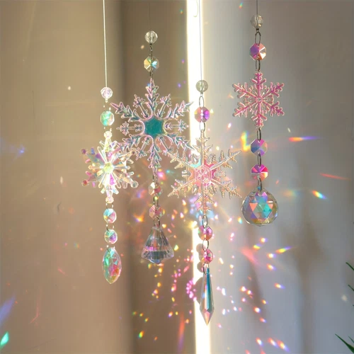 4 Pcs Crystal Christmas Tree Decoration Iridescent Crystal Snowflake Ornament - Picture 3 of 7