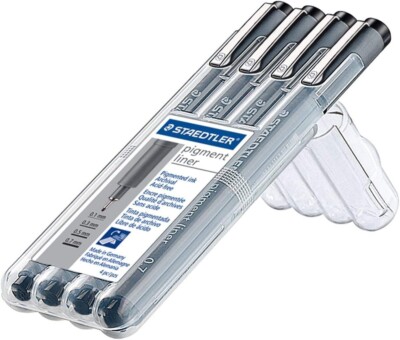 4 - STAEDTLER Pigment Liner Sketch Pens - Assorted Tips - Archival - Acid Free