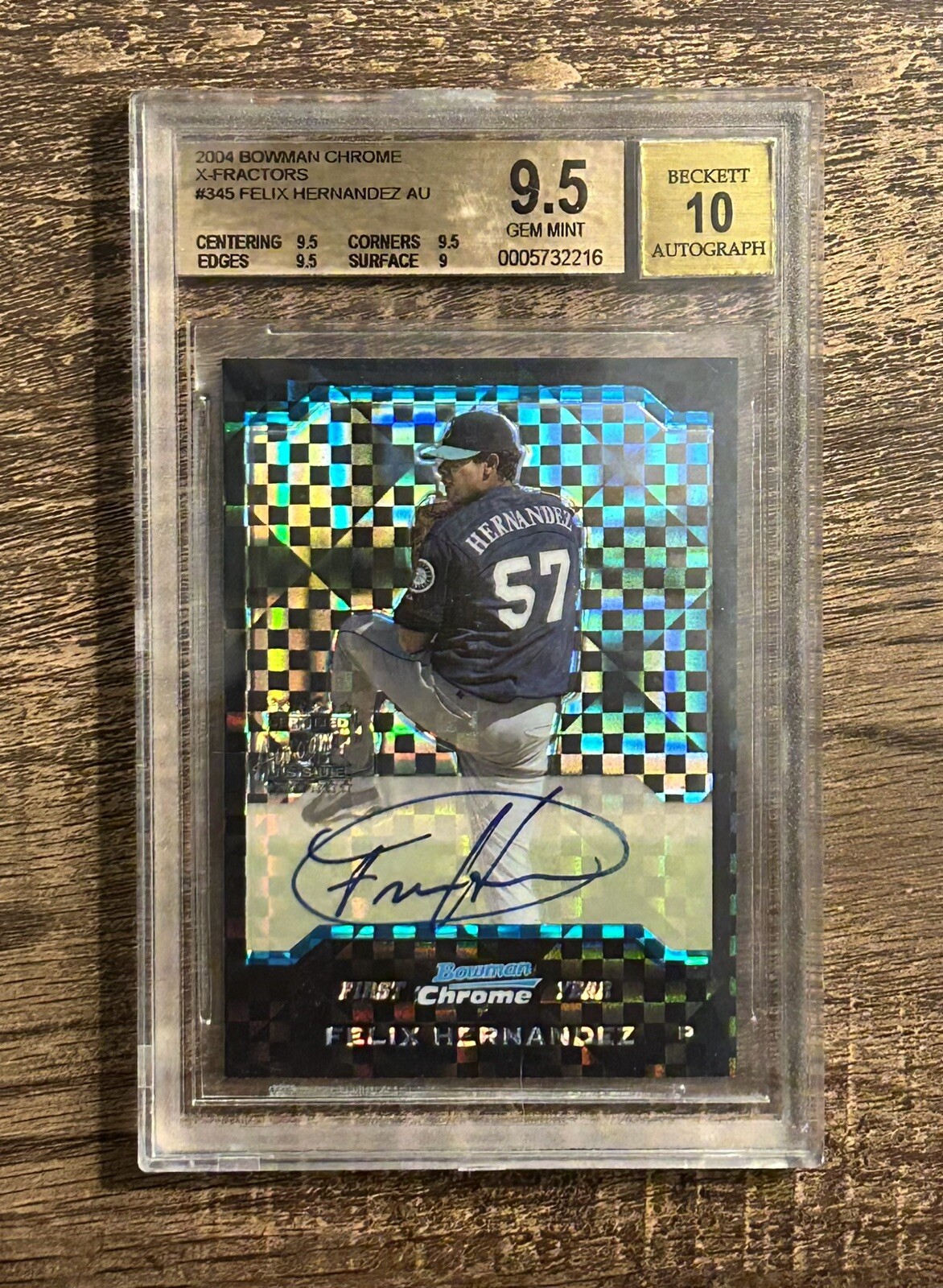 2004 Bowman Chrome X-Fractor Refractor Auto Felix Hernandez RC BGS 9.5 Gem Mint