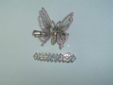 VINTAGE PINK SPRING WING BUTTERFLY HAIR CLIP SMALL RHINESTONE BARRETTE
