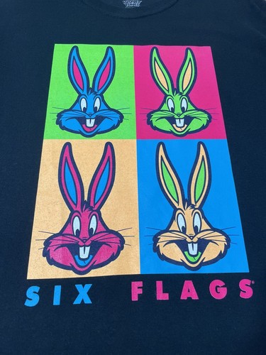 (L) Six Flags BUGS BUNNY Camisa de Neón LOONEY TUNES Arte Pop Camiseta WARHOL NUEVA SIN ETIQUETAS - Imagen 3 de 5
